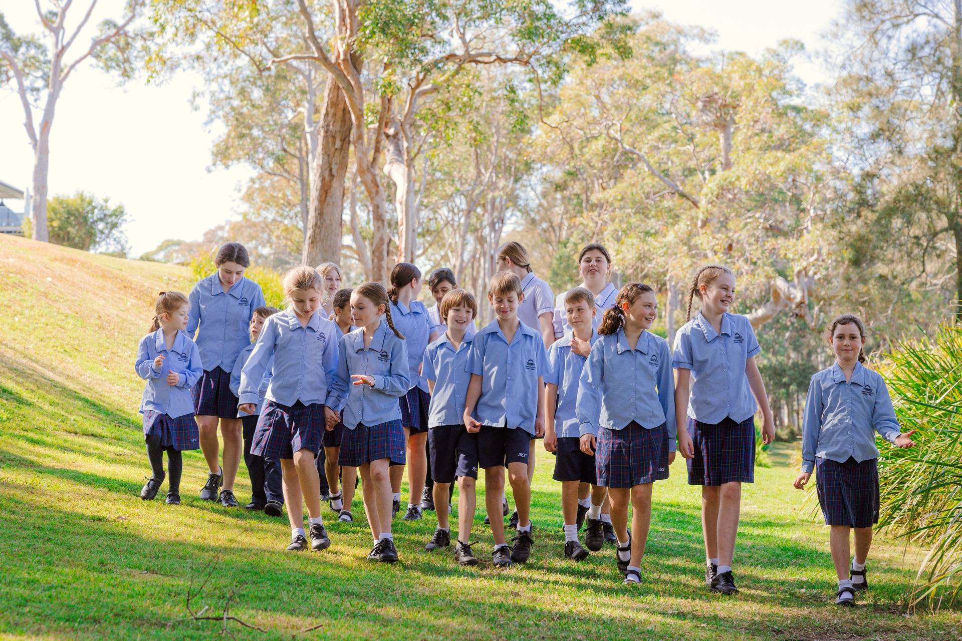 Brightwaters Christian College students walking to school along Lake Maquarie waterfront